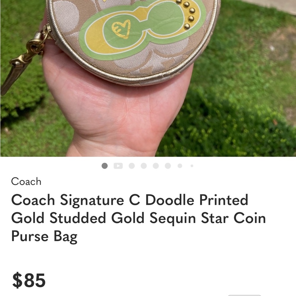 Coach signature C doodle gold sequin star Coin Purse - Picture 8 of 8